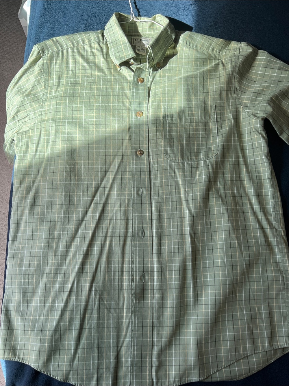 L.L. Bean no-iron Olive Plaid Long-Sleeve Button-Down Shirt